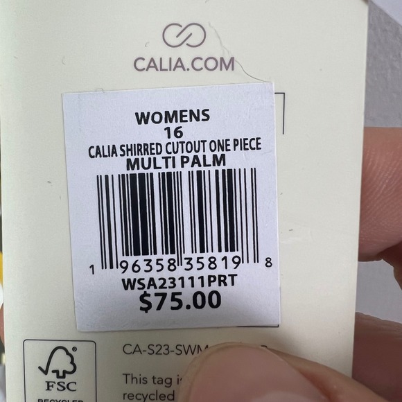 NWT Calia Shirred Cutout One Piece Swimsuit Tummy Control Multi Palm 16 - Picture 4 of 7